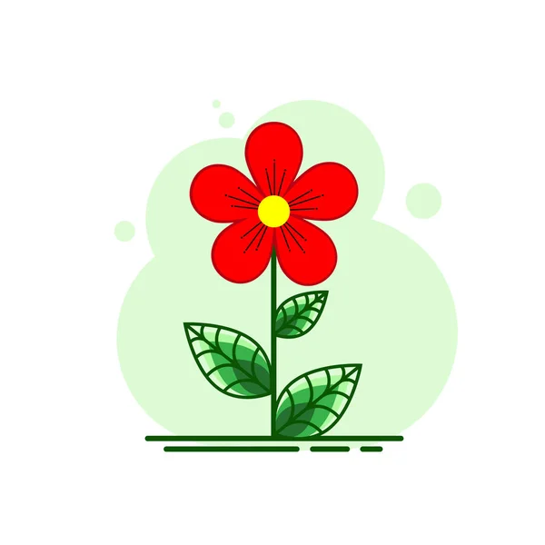 Fiore rosso con foglie. Icona del fiore piatto vettoriale . — Vettoriale Stock
