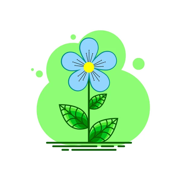 Fiore blu con foglie. Icona del fiore piatto vettoriale . — Vettoriale Stock