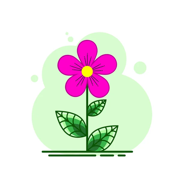 Fiore rosa con foglie. Illustrazione piatta vettoriale . — Vettoriale Stock