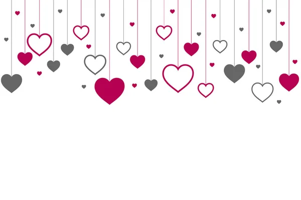 Fondo de corazones colgantes para día de San Valentín. Ilustración vectorial . — Vector de stock