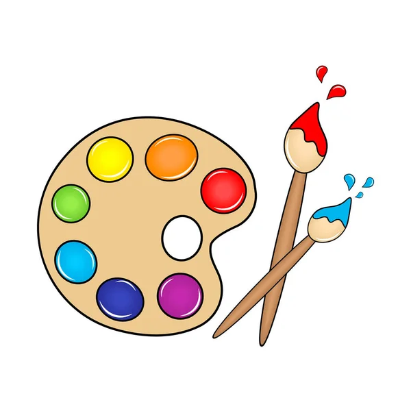 Paleta de arte con pinturas y pinceles. Vector . — Vector de stock