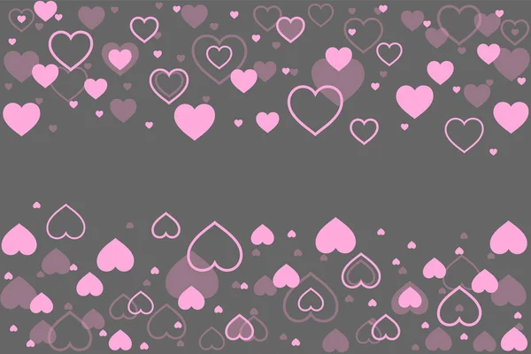 Cute vector pattern with pink hearts on gray background — Stock Vector