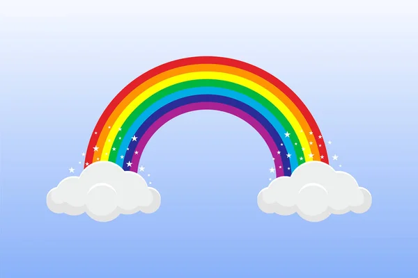 Rainbow in the sky with clouds and stars. Vector illustration. — 스톡 벡터