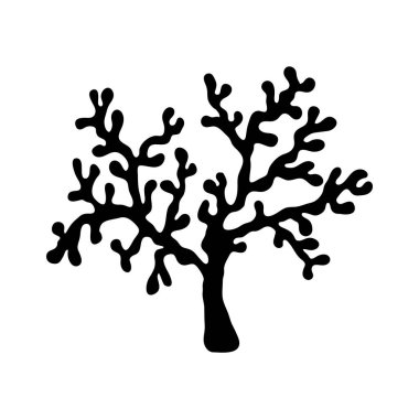 Beyaz arkaplanda siyah yosun ikonu var. Mercan siluetleri