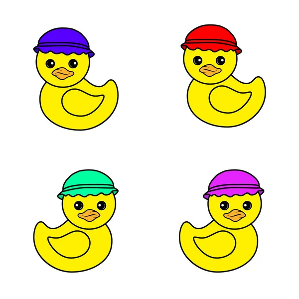 Rubber ducklings yellow cute cartoon set. Vector — Stok Vektör