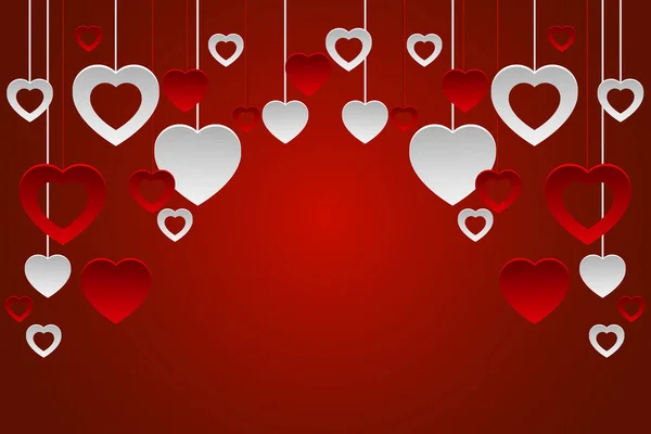 Día de San Valentín. Fondo corazones rojos y blancos. Ilustración vectorial — Vector de stock