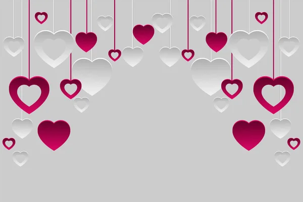 Carte de voeux de Saint-Valentin avec des cœurs rouges et blancs sur fond blanc. Vecteur . — Image vectorielle