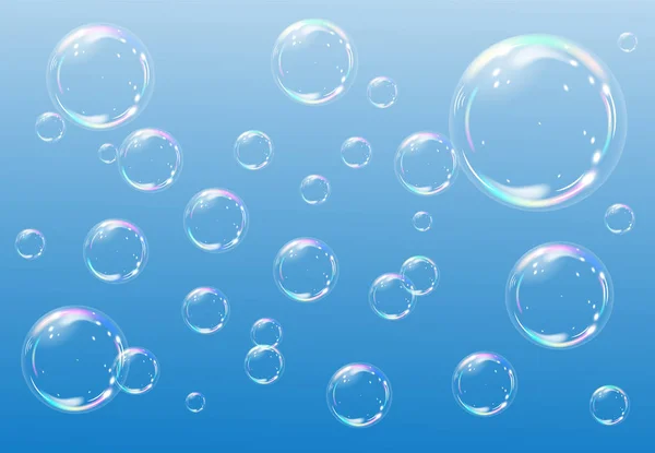 Soap bubbles on a blue background. vector illustration — 스톡 벡터