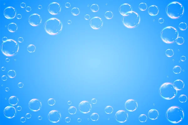 Cadre Bulles Savon Sur Fond Bleu Illustration Vectorielle — Image vectorielle