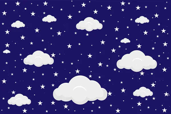 Ciel bleu avec étoiles et nuages. Illustration vectorielle de dessin animé . — Image vectorielle