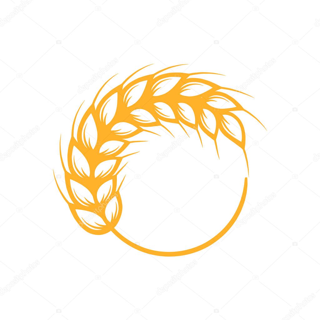 Wreath made of Wheat. Concept for organic products label, harvest and local farming, bakery.