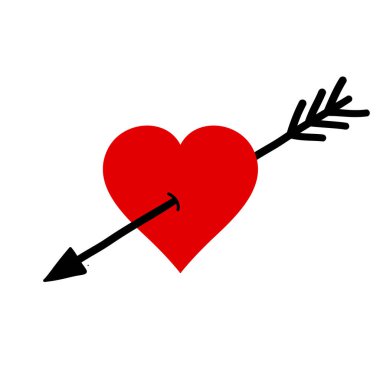 Kırmızı Kalp ve bir ok el çizimi vektör çizimi