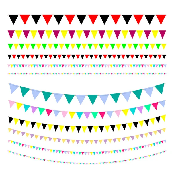 Σύνολο πολύχρωμες σημαίες κόμμα bunting. Εικονογράφηση διάνυσμα, κατάλληλο για πάρτι γενεθλίων, γαμήλια γιορτή. — Διανυσματικό Αρχείο