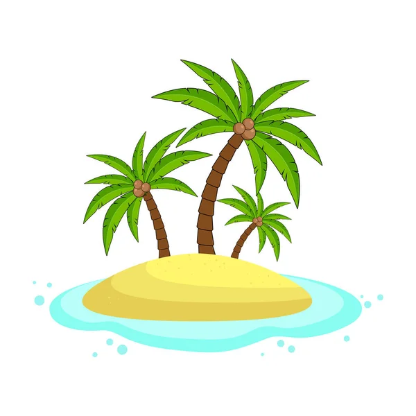 Palmiye ağaçları, kum ve suyu olan tropik bir ada. Düz dizayn, vektör. — Stok Vektör