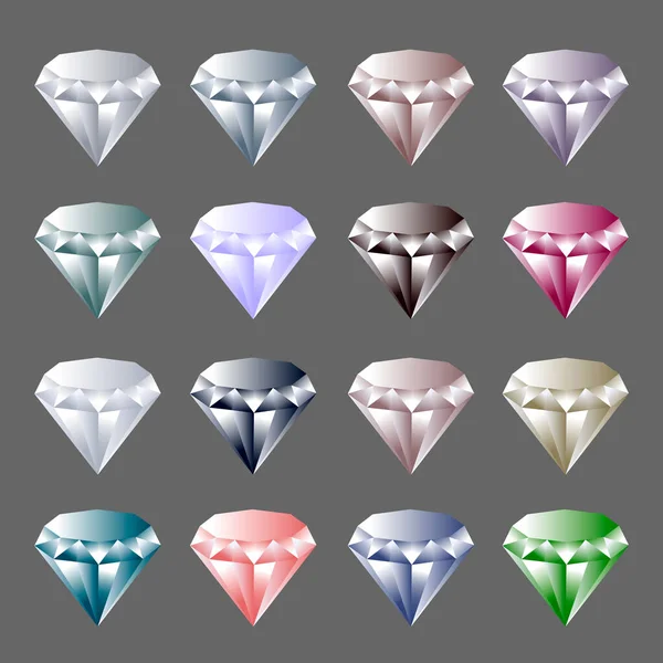 Gemas. Joyas vectoriales o diamantes preciosos engastados. Conjunto de iconos de diamantes o brillantes . — Vector de stock