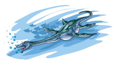 Plesiosaurs 'un tasviri - soyu tükenmiş Mezozoik deniz sürüngeni.