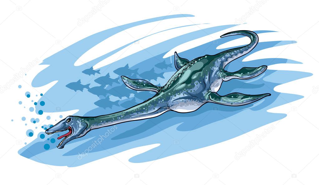 Illustration of Plesiosaurs - extinct Mesozoic marine reptile.