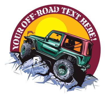 Çizgi film tarzı off-road aracı logo tasarımı için uygun.