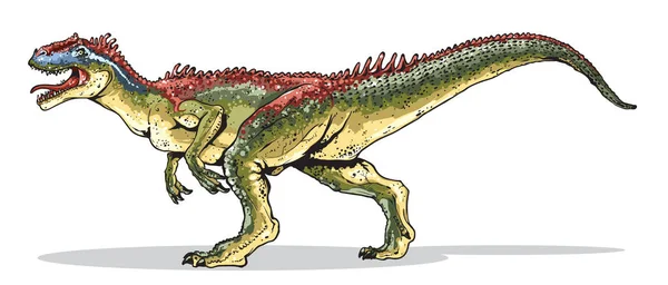 Dibujos Animados Estilo Ilustración Muestra Allosaurus Reptail Mesozoico — Vector de stock