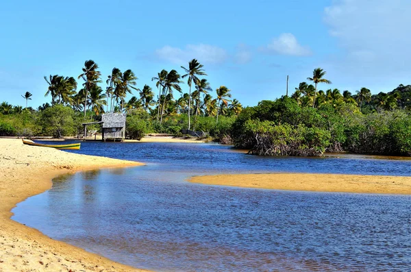 巴西海岸海滩上的小木屋. — 图库照片