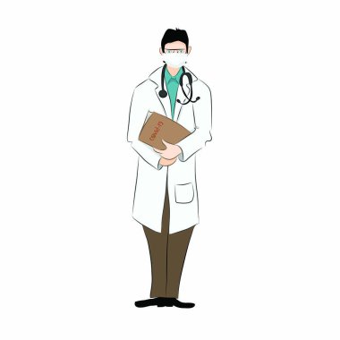 Elinde dosyasıyla tıbbi maskeli bir doktor.