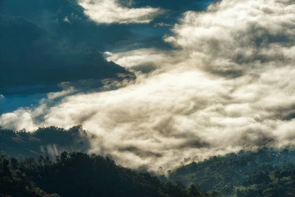 Manzara ışık sabah güneş sis Phu chee SK Chiang Rai, Tayland tarihinde.