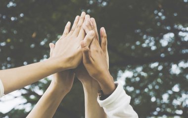 Team work and together concept, Hand of people high five for tag team