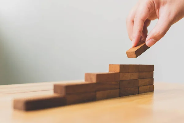 Hand Ordna Trä Block Stapling Som Steg Trappa Koncept För — Stockfoto