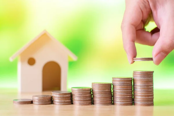Investimento Immobiliare Mutuo Ipotecario Concetto Finanziario Mano Mettendo Soldi Moneta — Foto Stock