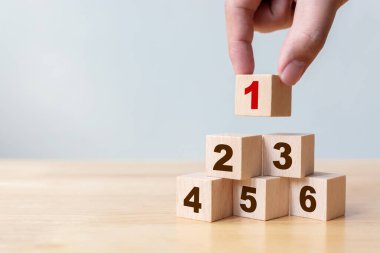 Tahta bloğu basamaklarda numara olarak diziyorum. En iyi iş hizmetleri derecelendirme müşteri deneyimi konsepti 