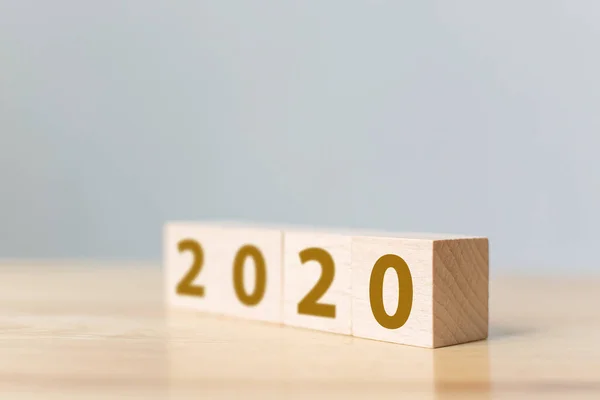 Концепція Новорічної Резолюції 2020 Року Дерев Яний Куб Номером Року — стокове фото
