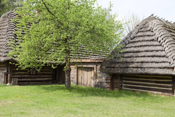 Stary dom drewniany staropolskich w skansenie, Kolbuszowa, Polska — Zdjęcie stockowe