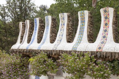Park Guell, Barselona, İspanya, seramik Gaudi mozaik ayrıntılarını