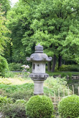 Japon Bahçe, egzotik bitkiler, taş fener, Wroclaw, Polonya