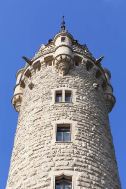 17. yüzyıl Moszna kale, kule ayrıntılarla, Yukarı Silezya, Polonya