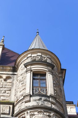 17. yüzyıl Moszna kale, kule ayrıntılarla, Yukarı Silezya, Polonya