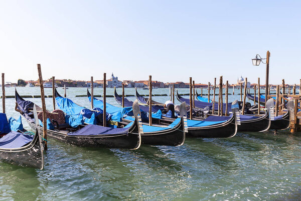 Gondolas at the marina at the boulevard, Venice, Italy