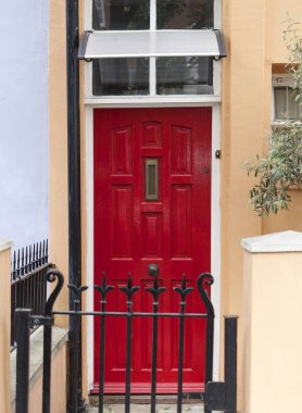 Kırmızı kapıya dekoratif: London house, tipik mimari özelliği, London, Büyük Britanya