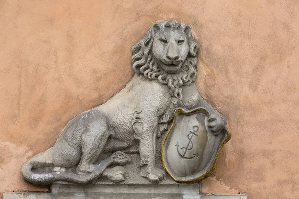 Eski Kent Pazarı, apartman binalarının dekoratif cephesi, taş aslan, Varşova, Polonya — Stok fotoğraf