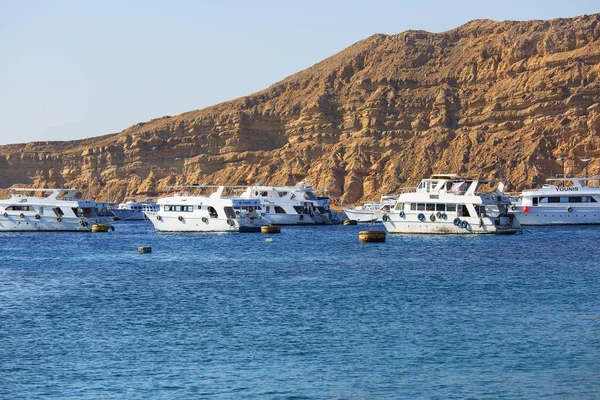 Harbor for tourist ships and diving boats for diving on coral reef of Red Sea, Sharm el Sheikh — 스톡 사진