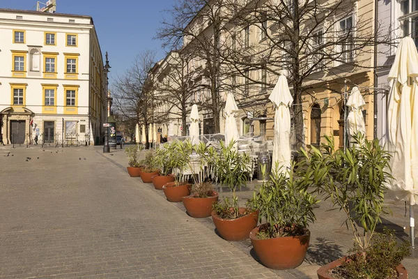 Krakow Poland March 2020 Main Market Square Deserted City Due — Stock Photo, Image