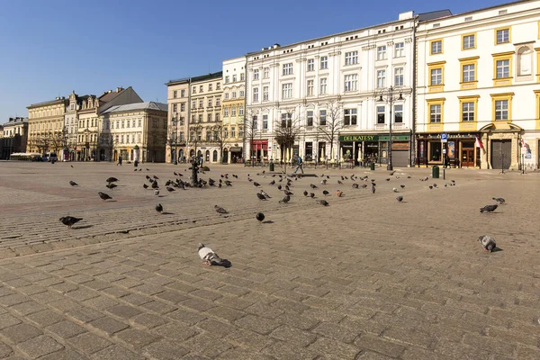 Κρακοβία Πολωνία Μαρτίου 2020 Κεντρική Πλατεία Αγοράς Μια Έρημη Πόλη — Φωτογραφία Αρχείου