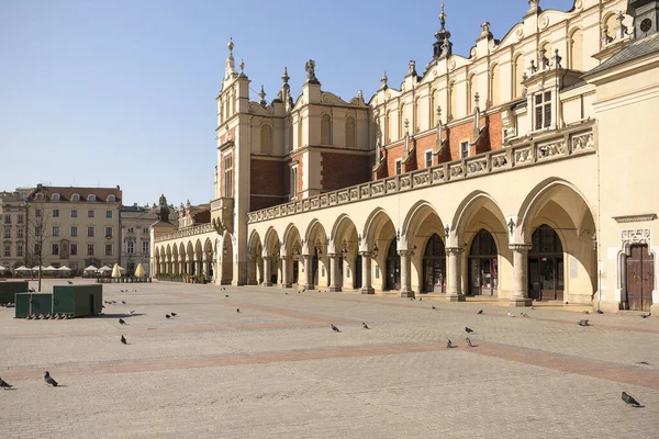 Cracovia Polonia Marzo 2020 Plaza Del Mercado Una Ciudad Desierta — Foto de Stock