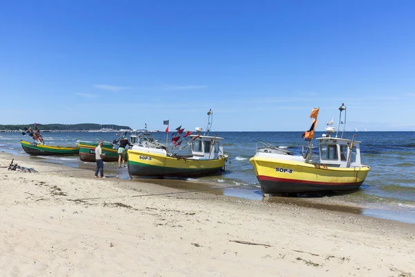 Sopot Polonia Giugno 2018 Barche Pesca Sulla Spiaggia Sabbia Sul — Foto Stock