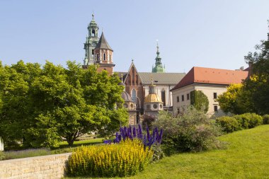 Krakow; Polonya - 12 Haziran 2015: Wawel Katedrali, Polonya krallarının Wawel Tepesi, Krakow, Polonya