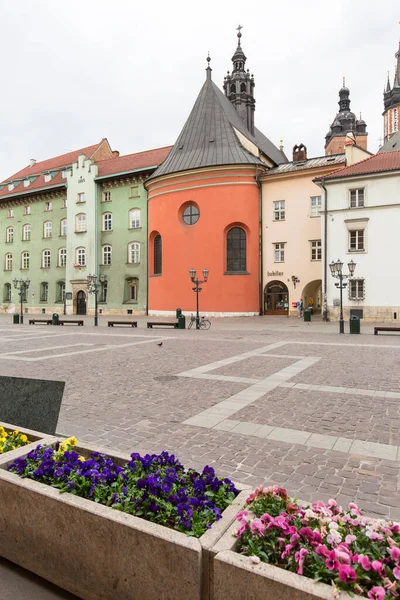 Krakow Poland May 2010 Small Market Square Deserted City Due — Stock Photo, Image