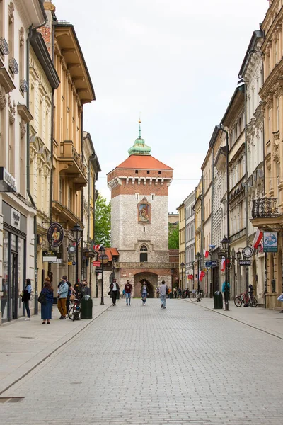Krakow Polen Maj 2020 Florianska Gatan Öde Stad Grund Coronavirus Stockfoto