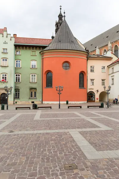 Krakow Poland May 2010 Small Market Square Deserted City Due — Stock Photo, Image