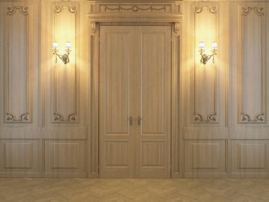 iç 3D render ahşap paneller