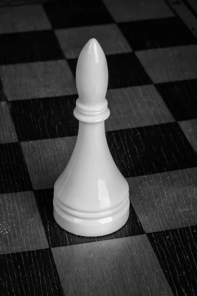 Isolated white chessman on chess board. Black and white — Stock Photo, Image